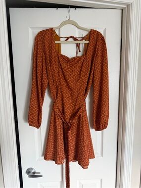BOG Collective Orange Floral Long Sleeve Dress with Belt